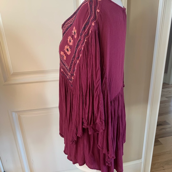 Japna Flowy Top Hippie Boho Shirt Maroon Embroidered Womens M Batwing Dohlman - Picture 10 of 14